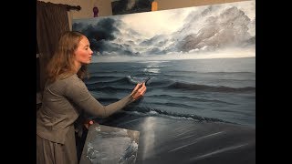 Painting Stormy Ocean Scene in oil Part I [upl. by Oiramd659]