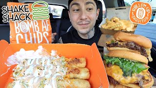 MUKBANG EATING SHAKE SHACK KOREAN CHEESEBURGER DOUBLE CHEESEBURGER LOADED TAQUITOS CHEESE FRIES ASMR [upl. by Cathyleen]