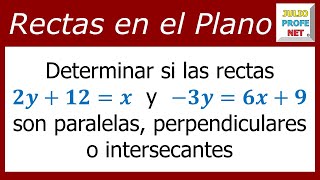 DETERMINAR SI DOS RECTAS SON PARALELAS PERPENDICULARES O INTERSECANTES [upl. by Andree]