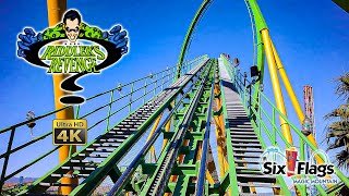 March 2022 The Riddlers Revenge Roller Coaster On Ride Front Seat 4k POV Six Flags Magic Mountain [upl. by Silyhp991]