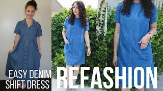 Episode 7 Easy Frayed Denim Shift Dress Refashion [upl. by Rosamond]