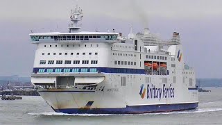 Brittany Ferries  MV Mont St Michel leaving Portsmouth [upl. by Enneyehs476]