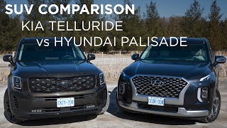 Kia Telluride vs Hyundai Palisade  SUV Comparison  Drivingca [upl. by Adnalro]