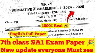 7th class English SA1 💯 Real paper  100  Real latest update  subscribe for more [upl. by Aima]