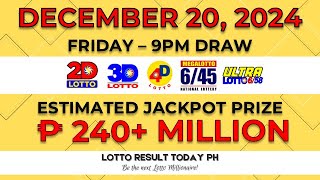 WATCH PCSO Live Lotto Result Today 9PM December 20 2024  LRT PH [upl. by Vigor]