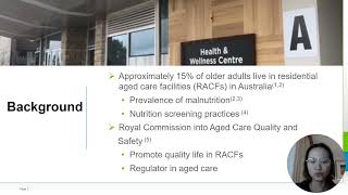 Nutrition Screening Practices among Australian Residential Aged Care Facilities Ten Years Followup [upl. by Celisse]