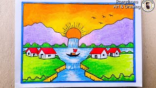 Beautiful 😍Nature💚 Scenery 🖌Drawing and Painting🎨 Very Easy Voice Tutorial [upl. by Aisilef]