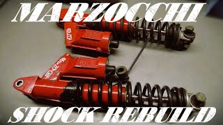 How to rebuild Old Skool Marzocchi Strada Shocks Suspension service for the Suzuki GSX 750 Project [upl. by Cayla]