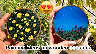 Painting on wooden coasterswooden logeasy drawing tutorial [upl. by Tevlev]