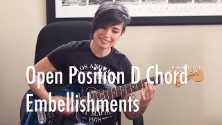 Guitar Tips amp Tricks 4 Open Position D Chord embellishments  Jen Trani [upl. by Bevash]