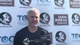 Mike Norvell on a good work day prep for Notre Dame and Luke Kromenhoek growing through reps [upl. by Idolem]