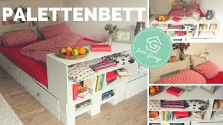 Palettenbett selber bauen  Bett aus Europaletten DIY  Palettenmöbel  Paletten Bett Anleitung [upl. by Barbe]