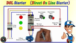 DOL Starter Connection with Indicator  3 Phase Direct On Line Starter Explain with Circuit Diagram [upl. by Annawek582]