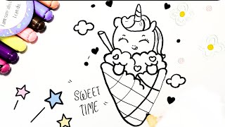 unicorn ice cream ll how to make unicorn ice cream llRainbow 🌈 Colours 💕 Drawings ll easy drawings [upl. by Ennelram]