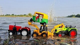 Muddy Auto Rickshaw And Tractor Train Accident And Water Jump Muddy [upl. by Aryn331]