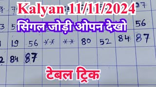 KALYAN 11112024 SINGLE OPEN JODI TABLE TRICK KALYAN CHART KALYAN PANEL [upl. by Nealon73]