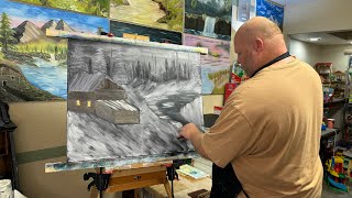 How I Paint BOB ROSS Winter Night My own version beginners Show Me Gold Family [upl. by Yot549]