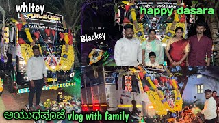 happy dasara  ಆಯುಧಪೂಜೆ vlog with family  whiety with blackey  kannada truck vlog  lorry vlog [upl. by Lohcin897]