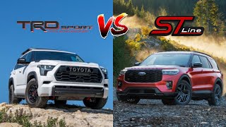 2025 Ford Explorer STLine vs 2025 Toyota Sequoia TRD PRO Compared  SUV Battles  MotorNation [upl. by Zenitram]