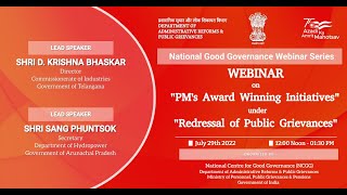 NGGWS  Webinar on quotPMs Award Winning Initiatives under Redressal of Public Grievancesquot  290722 [upl. by Gaynor]