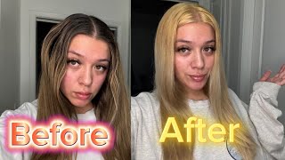 BLEACHING my hair at home DIY  Brown to light golden BLONDE 👱‍♀️ [upl. by Notnad]