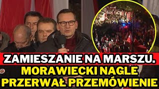 Zamieszanie na marszu Morawiecki nagle przerwał przemówienie [upl. by Tybie]