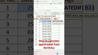 how to easily calculate age in excel from barthday excel civil engineer billing engineer [upl. by Eityak]