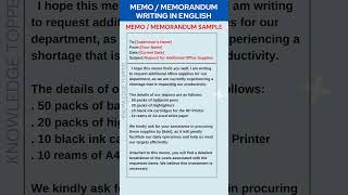 Memo Writing in English  Memorandum Writing in English  Memo Format  Sample  Example [upl. by Oirram237]