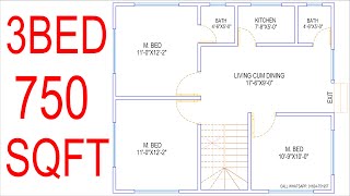 HOUSE PLAN DESIGN  EP 57  750 SQUARE FEET 3 BEDROOMS HOUSE PLAN  LAYOUT PLAN [upl. by Iaoh]