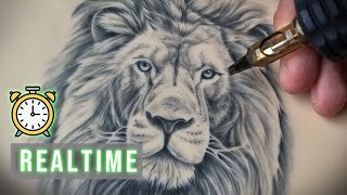 REAL TIME TATTOO  Realistic Lion Portrait [upl. by Doownil]