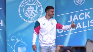 Jack Grealish Is Unveiled In Front Of Man City Fans  Meets Fans Outside The Etihad Stadium [upl. by Joachima]