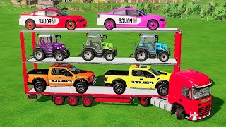 TRANSPORTING PIXAR CARS amp FRUITS WITH COLORED amp JOHN DEERE vs CLAAS vs TRACTORS  BeamNGdrive 983 [upl. by Euqinue]