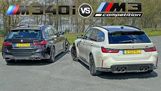 BMW M3 Touring vs M340i Touring STAGE 2  REVIEW on AUTOBAHN [upl. by Suiratnod]