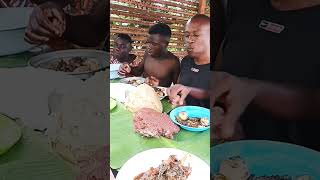 Ugandan fufumillet breadugalibeeftripeboiled eggsokra garden greensmukbang asmrviralshorts [upl. by Leid]