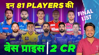 IPL 2025  Final List of 81 Players With 2 Cr Base Price In IPL Auction  MY Cricket Production [upl. by Nyltak]