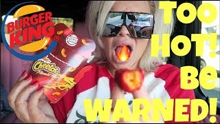 Trying Burger Kings New Flamin Hot Mac N Cheetos almost died [upl. by Atsillak]