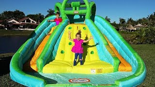 Roma and Diana pretend play with Giant Trampoline toy [upl. by Chilson308]