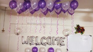 Balloon Decoration at Home For Welcoming a Newborn born baby girl Welcome Home Decoration Ideas [upl. by Richma]