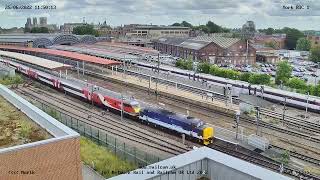 DRS 37425 dragging LNER Mk4 sets away from York to Leeds 250622  Railcam LIVE [upl. by Constance]