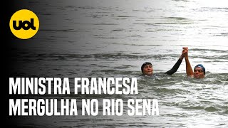 Ministra francesa nada no rio Sena a duas semanas dos Jogos [upl. by Randene]