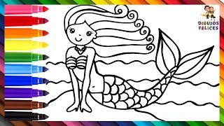 Dibuja y Colorea Una Hermosa Sirena 🧜‍♀️🌊🌈 Dibujos Para Niños [upl. by Naloc]