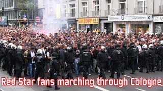 Red Star Belgrade fans marching through Cologne 1 FC Köln  Red Star [upl. by Homere]