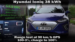 Hyundai Ioniq 38 kWh  Range test at 90 kmh 1003 charge to 100 [upl. by Boykins]