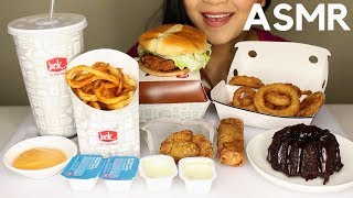 ASMR Jack in the Box EPIC MEAL SPICY CHICKEN SANDWICH ONION RINGS and CHOCOLATE CAKE Eating Sounds [upl. by Walling345]