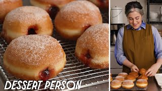 CLAIRE SAFFITZ MAKES JELLY DONUTS  DESSERT PERSON [upl. by Babbie]