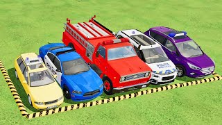 TRANSPORTING CARS AMBULANCE POLICE CARS FIRE TRUCK MONSTER TRUCK OF COLORS WITH TRUCKS  FS 22 [upl. by Nehcterg649]