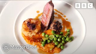 Roasted Saddle Of Lamb With Fondant Potatoes  MasterChef UK [upl. by Annmaria]