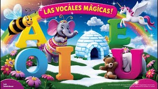 🎉 ¡Aprende las Vocales AEIOU  🐝🦄🐘🌟🧊 Canciones para niños 🎶 [upl. by Eudo]