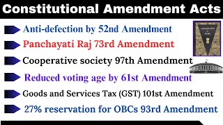 Constitutional Amendment Acts  important amendment of indian constitution [upl. by Akirea]