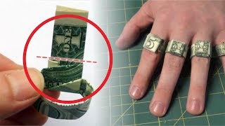 WOW UNIK CARA MEMBUAT CINCIN DARI UANG KERTAS AYO DICOBA  How To Make A Dollar origami Ring [upl. by Abdel481]